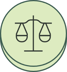 An icon with a balanced scale to represent integrity