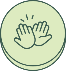An icon showing two hands clapping to represent teamwork